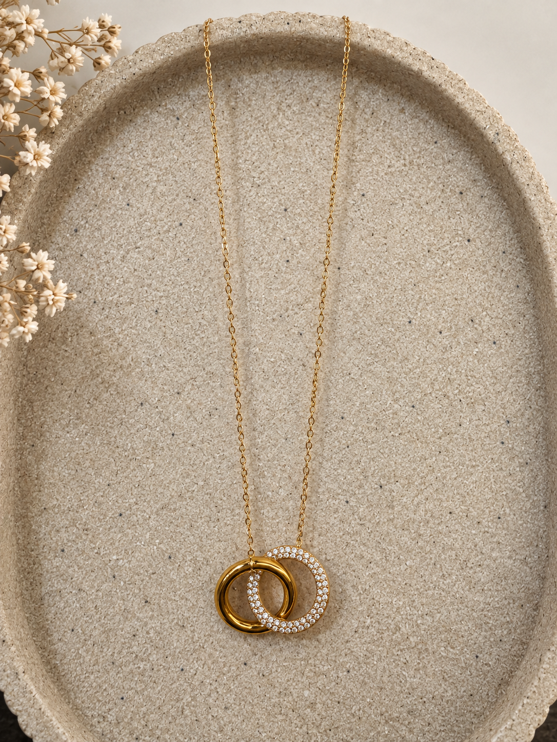 Pavé Interlocking Ring Pendant Necklace