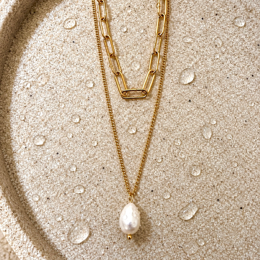 Layered Pearl Drop Necklace
