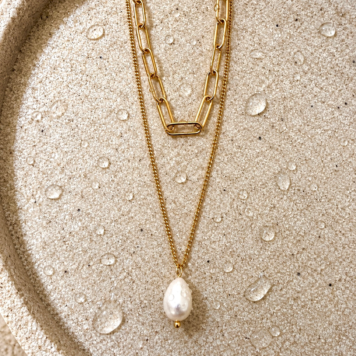 Layered Pearl Drop Necklace