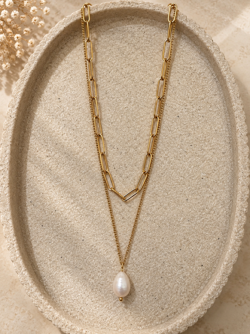 Layered Pearl Drop Necklace