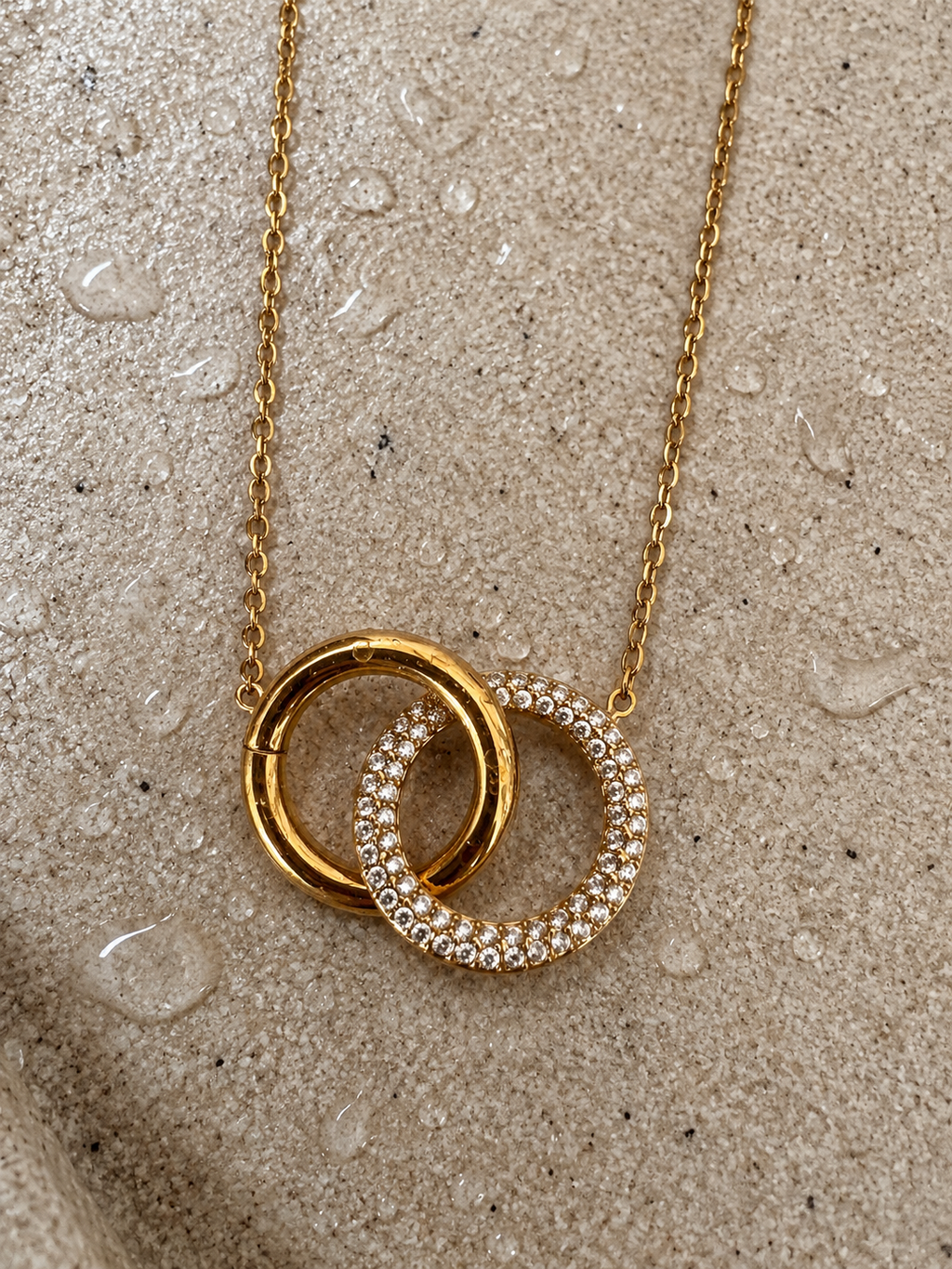 Pavé Interlocking Ring Pendant Necklace