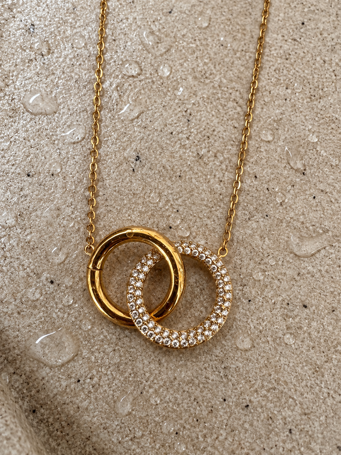 Pavé Interlocking Ring Pendant Necklace