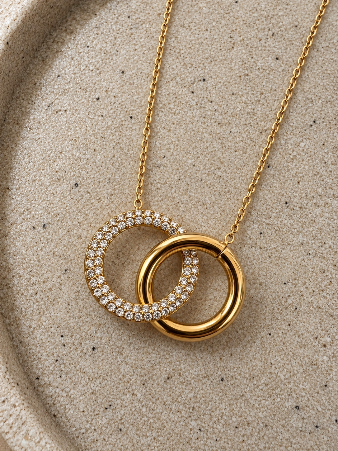 Pavé Interlocking Ring Pendant Necklace