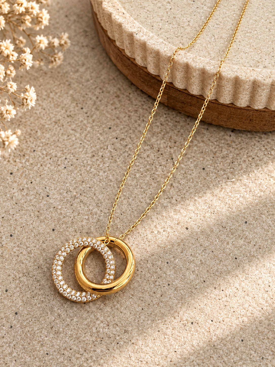 Pavé Interlocking Ring Pendant Necklace