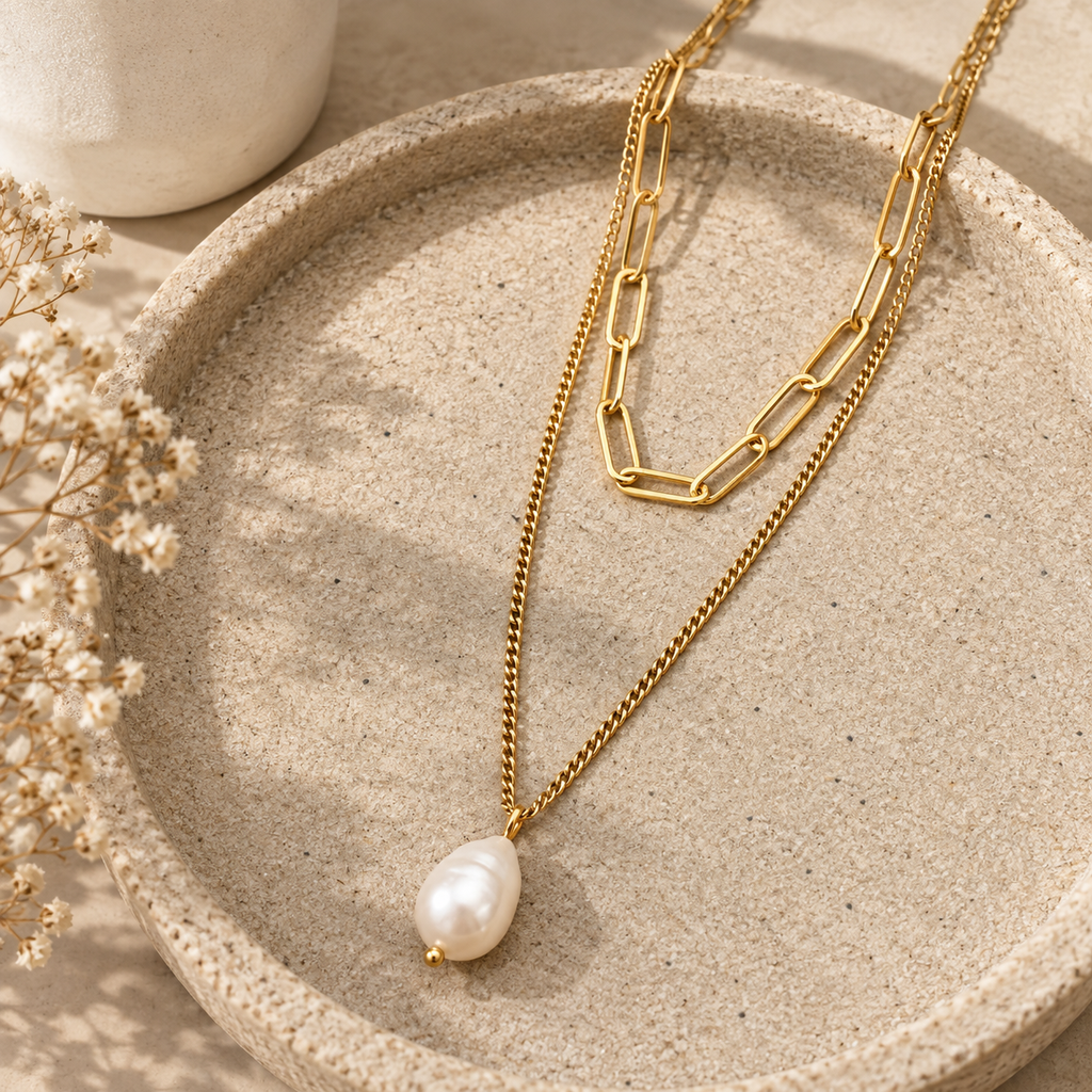 Layered Pearl Drop Necklace
