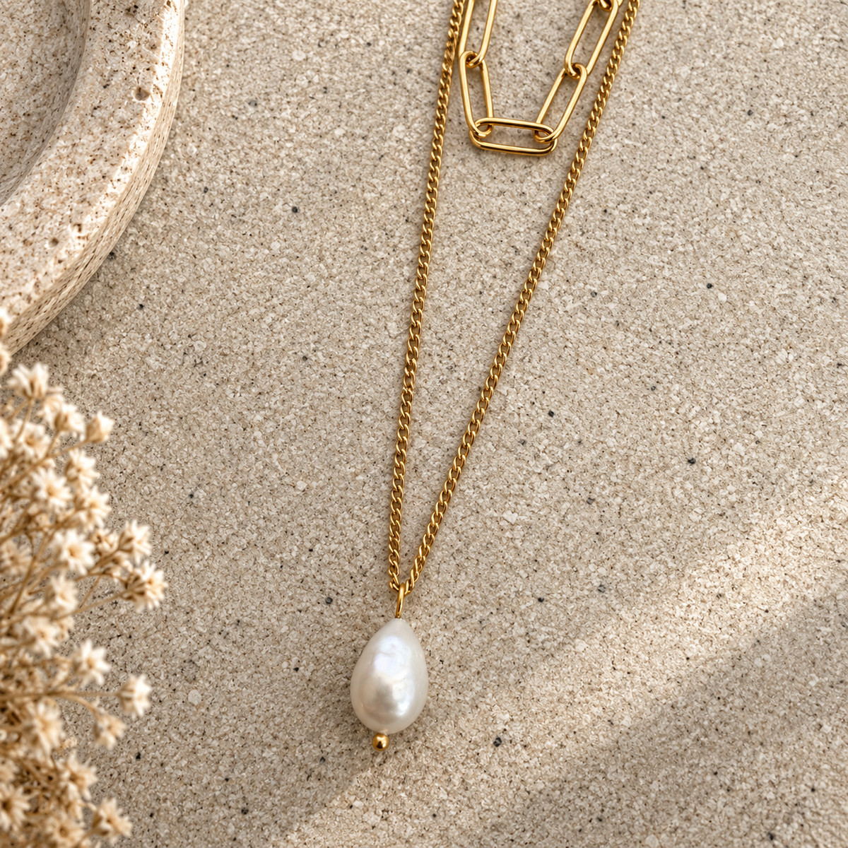 Layered Pearl Drop Necklace