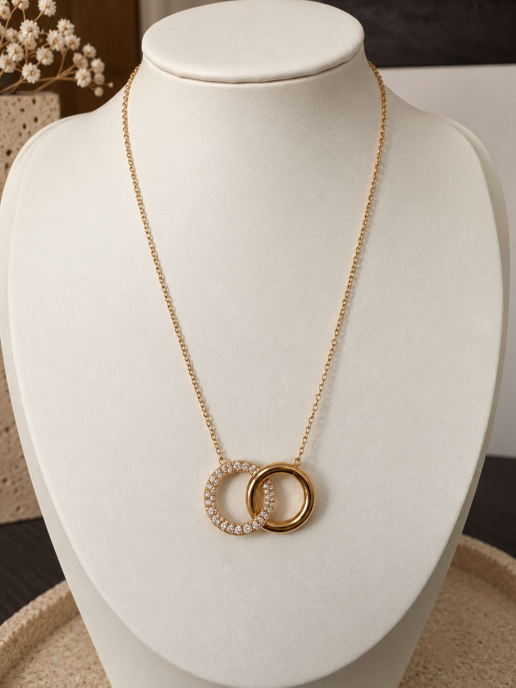 Pavé Interlocking Ring Pendant Necklace