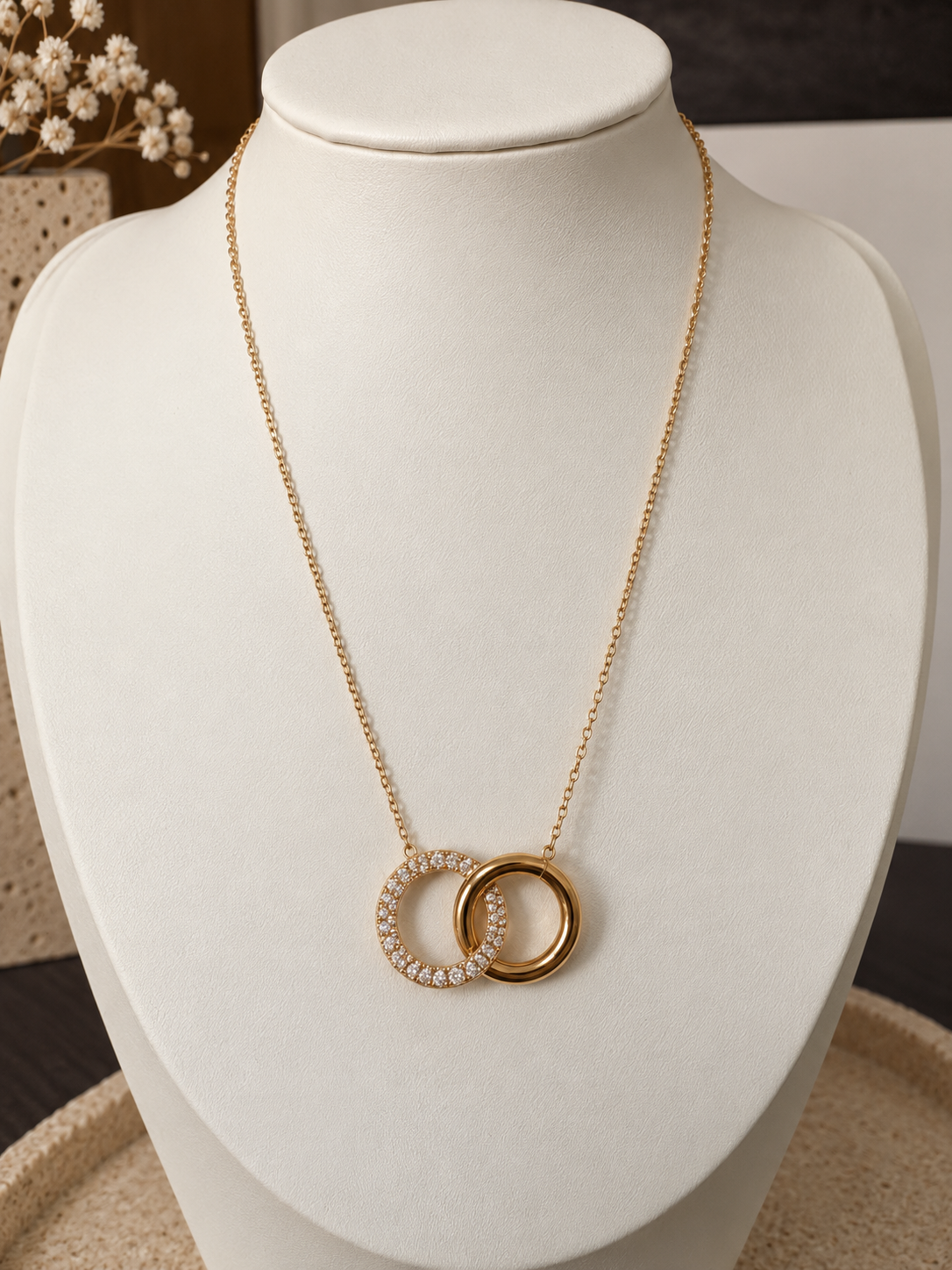 Pavé Interlocking Ring Pendant Necklace